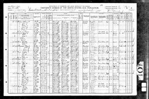 A picture of the 1910 census that lists Sam Meeks