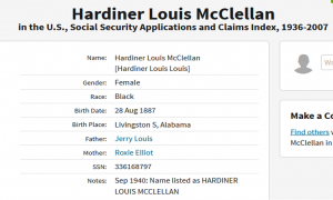 Social Security Application for Hardiner Louis McClellan